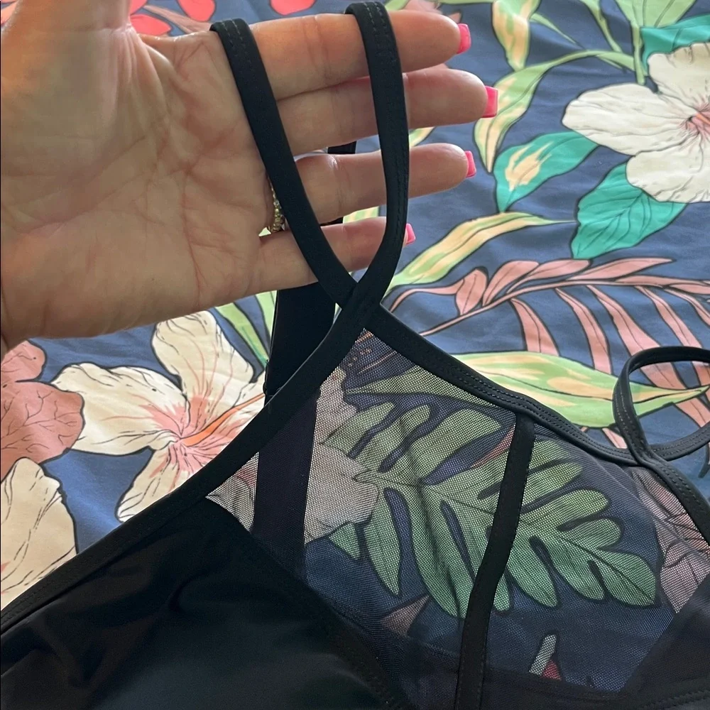 Black tankini top with mesh inlay new